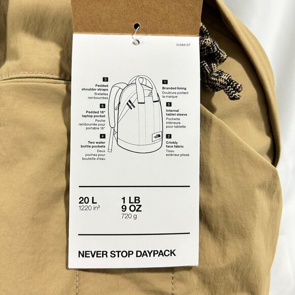 NWT NORTH FACE Women's Never Stop 20L Backpack School Kelp Tan TNF One Size - Picture 5 of 11